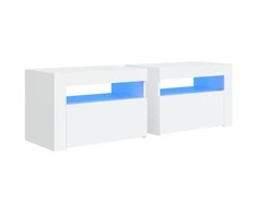 Naktinės spintelės su LED, 2vnt., baltos spalvos, 60x35x40cm