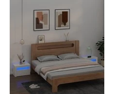 Naktinės spintelės su LED, 2vnt., baltos spalvos, 60x35x40cm