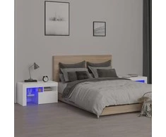 Naktinės spintelės su LED, 2vnt., baltos, 70x36,5x40cm