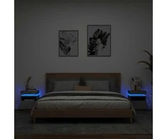 Naktinės spintelės su LED, 2vnt., betono pilkos, 40x39x48,5cm