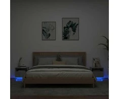 Naktinės spintelės su LED, 2vnt., betono pilkos, 40x39x37cm