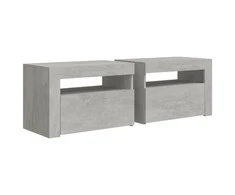 Naktinės spintelės su LED, 2vnt., betono pilkos, 60x35x40cm