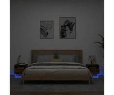 Naktinės spintelės su LED, 2vnt., dūminės ąžuolo, 40x39x37cm