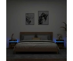 Naktinės spintelės su LED, 2vnt., dūminės ąžuolo, 40x39x48,5cm