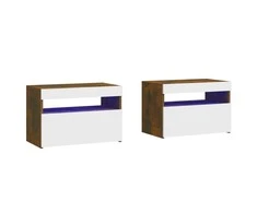 Naktinės spintelės su LED, 2vnt., dūminio ąžuolo, 60x35x40cm