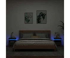 Naktinės spintelės su LED, 2vnt., juodos, 40x39x48,5cm