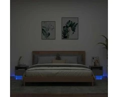 Naktinės spintelės su LED, 2vnt., juodos, 40x39x37cm