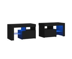 Naktinės spintelės su LED, 2vnt., juodos, 70x36,5x40cm