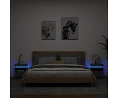 Naktinės spintelės su LED, 2vnt., pilkos ąžuolo, 40x39x48,5cm