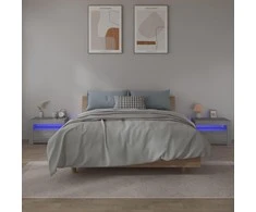 Naktinės spintelės su LED, 2vnt., pilkos ąžuolo, 60x35x40cm