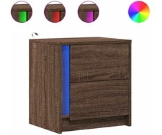 Naktinės spintelės su LED lemputėmis, 2vnt., rudos, mediena