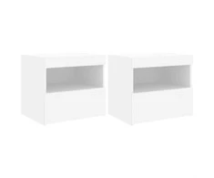 Naktinės spintelės su LED lemputėmis, 2vnt., baltos, 50x40x45cm