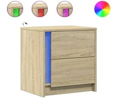 Naktinės spintelės su LED lemputėmis, 2vnt., ąžuolo, mediena