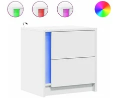 Naktinės spintelės su LED lemputėmis, 2vnt., baltos, mediena