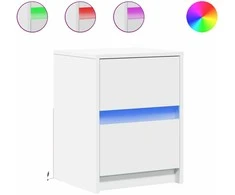 Naktinės spintelės su LED lemputėmis, 2vnt., baltos, mediena