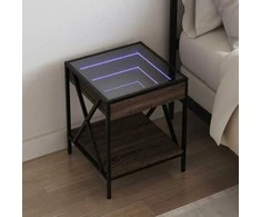 Naktinis staliukas su Infinity LED, rudas ąžuolo, 40x40x49cm
