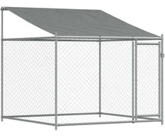 Narvas šunims su stogu ir durimis, pilkas, 2x2x2m, plienas
