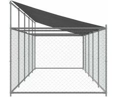 Narvas šunims su stogu ir durimis, pilkas, 10x2x2m, plienas