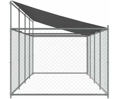 Narvas šunims su stogu ir durimis, pilkas, 8x2x2m, plienas