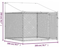 Narvas šunims su stogu ir durimis, pilkas, 2x2x2m, plienas