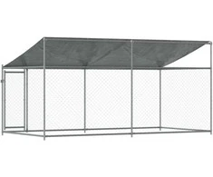 Narvas šunims su stogu ir durimis, pilkas, 4x2x2m, plienas