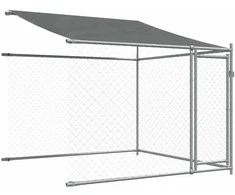 Narvas šunims su stogu ir durimis, pilkas, 4x2x2m, plienas