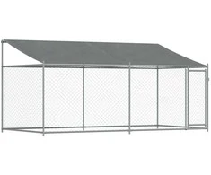 Narvas šunims su stogu ir durimis, pilkas, 4x2x2m, plienas