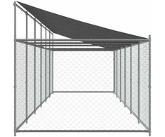 Narvas šunims su stogu ir durimis, pilkas, 12x2x2m, plienas