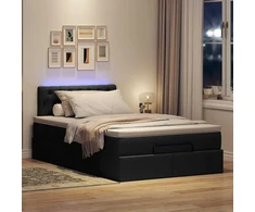 Osmanų lova su čiužiniu ir LED, juodas, 120x190cm, audinys