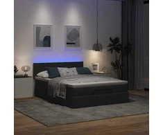 Osmanų lova su čiužiniu ir LED lemputėmis juodas 140x200 cm