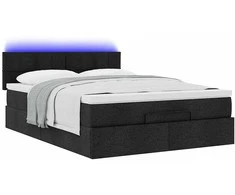Osmanų lova su čiužiniu ir LED lemputėmis juodas 140x200 cm