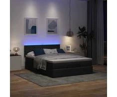 Osmanų lova su čiužiniu ir LED lemputėmis juodas 140x200 cm