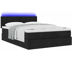Osmanų lova su čiužiniu ir LED lemputėmis juodas 140x200 cm