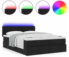 Osmanų lova su čiužiniu ir LED lemputėmis juodas 140x200 cm