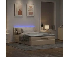 Osmanų lova su čiužiniu ir LED kreminiu 140x200 cm audiniu