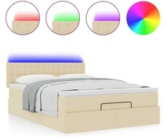 Osmanų lova su čiužiniu ir LED kreminiu 140x200 cm audiniu