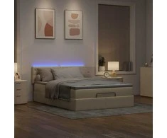 Osmanų lova su čiužiniu ir LED kreminiu 140x200 cm audiniu