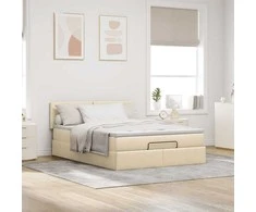 Osmanų lova su čiužiniu ir LED kreminiu 140x200 cm audiniu