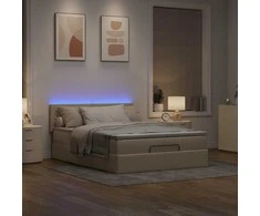 Osmanų lova su čiužiniu ir LED kreminiu 140x200 cm audiniu