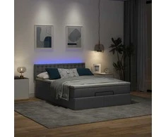 Osmanų lova su čiužiniu ir LED, pilkas, 140x200cm, audinys
