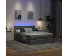 Osmanų lova su čiužiniu ir LED, pilkas, 140x200cm, audinys