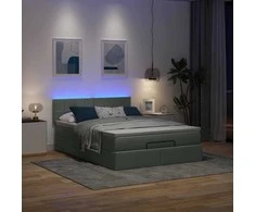 Osmanų lova su čiužiniu ir LED, pilkas, 140x200cm, audinys