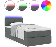 Osmanų lova su čiužiniu ir LED, tamsiai pilkas 90x200cm audinys