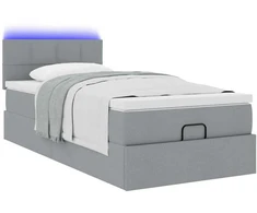 Osmanų lova su čiužiniu ir LED šviesiai pilkas 90x200cm audinys