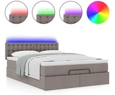 Osmanų lova su čiužiniu ir LED lemputėmis Taupe 140x200 cm