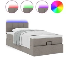 Osmanų lova su čiužiniu ir LED, taupe sp., 90x200cm, audinys