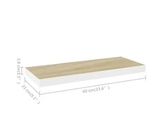 Pakabinama sieninė lentyna, ąžuolo/balta, 60x23,5x3,8cm, MDF