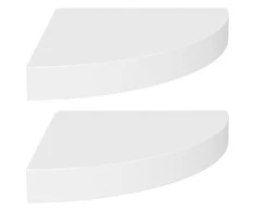 Pakabinamos kampinės lentynos, 2vnt., baltos, 25x25x3,8cm, MDF