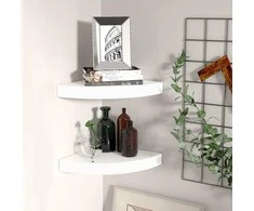 Pakabinamos kampinės lentynos, 2vnt., baltos, 25x25x3,8cm, MDF