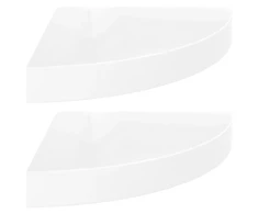 Pakabinamos kampinės lentynos, 2vnt., baltos, 25x25x3,8cm, MDF